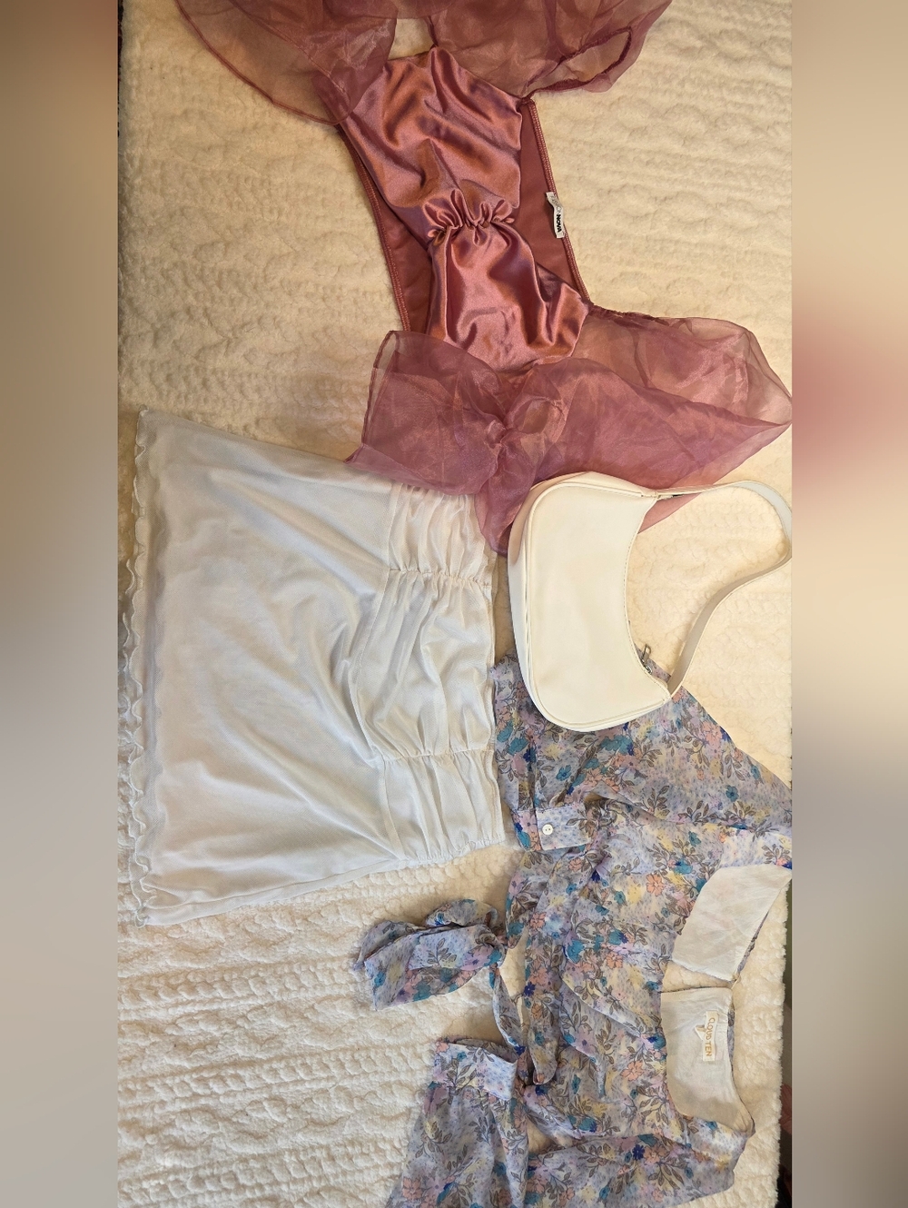 Curated Coquette Going Out Bundle 4pc Tops + White Bag XS S